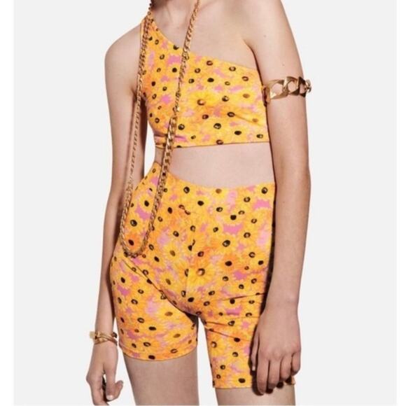 Zara Bike Shorts Yellow Floral Sunflower Size Small NWOT - Picture 1 of 7